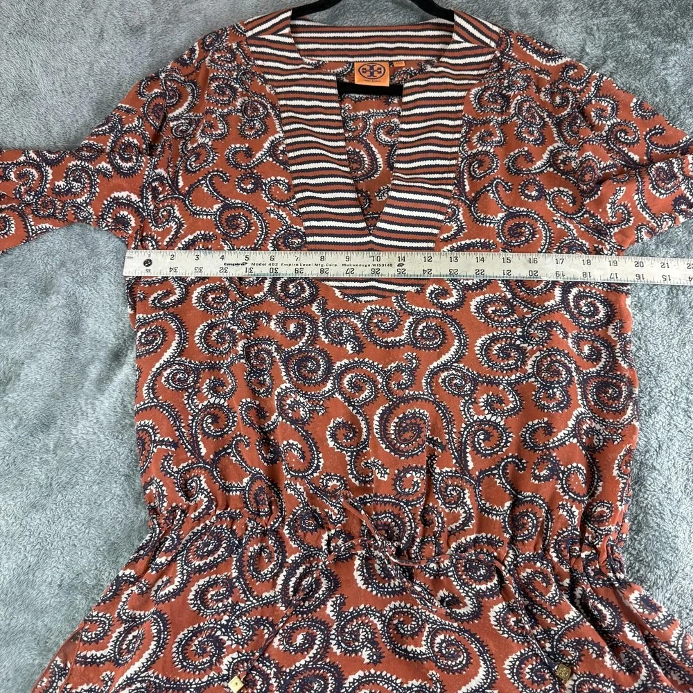 Tory Burch Womens XS Silk Boho Sapello Tunic Paisley Striped Trim 51112639‎